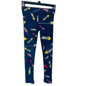 LuLaRoe Girl's L/XL 4th of July Firecrackers Sparklers Navy Blue Dots Leggings